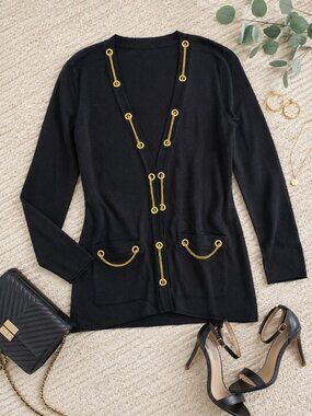 Carmen Marc Valvo Chain Embellishment Black Sweater Size S NWT